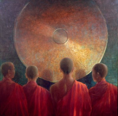 Young Monks with Gong by Lincoln Seligman